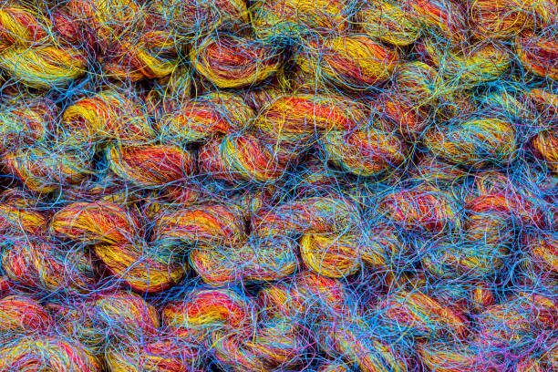 closed look a wool yarn with clear fibers, multiple color
