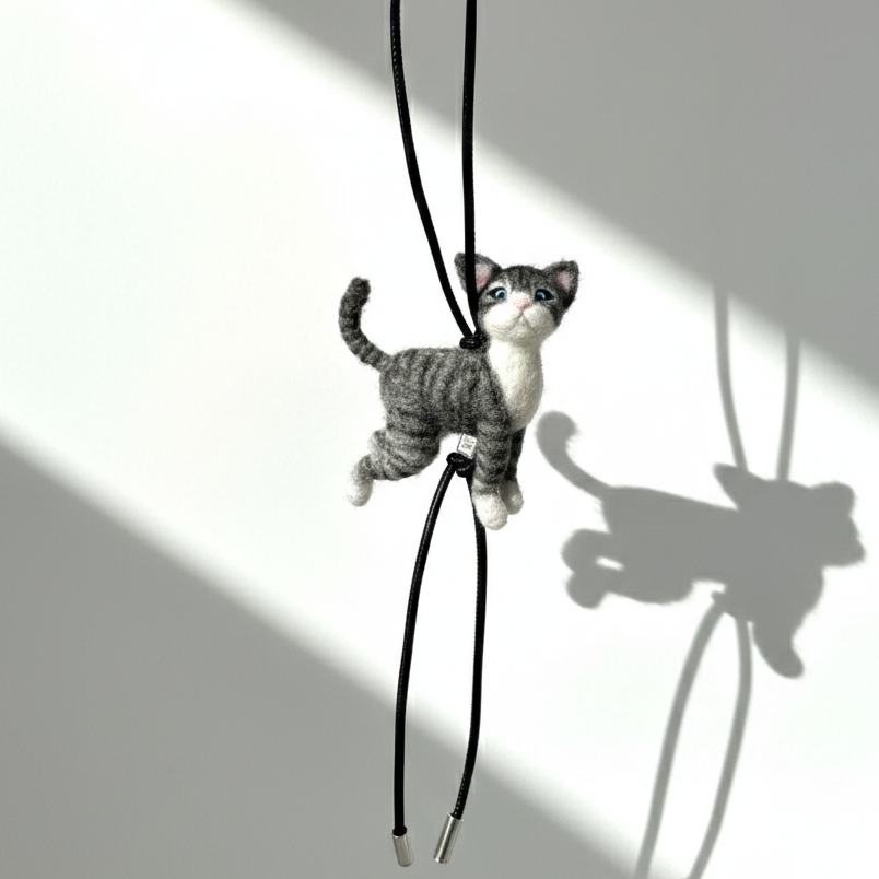Gray Tabby Cat Wool Charm - Woobbi
