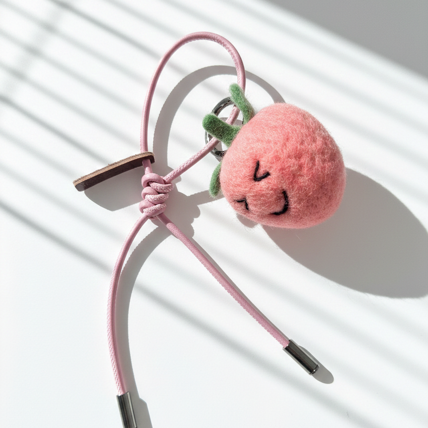 Peach Wool Bag & Keychain Charm - Woobbi