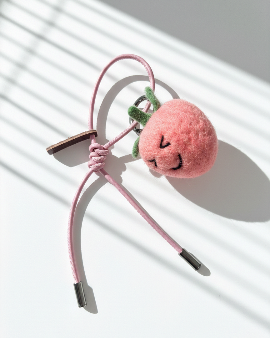 Peach Wool Bag & Keychain Charm - Woobbi