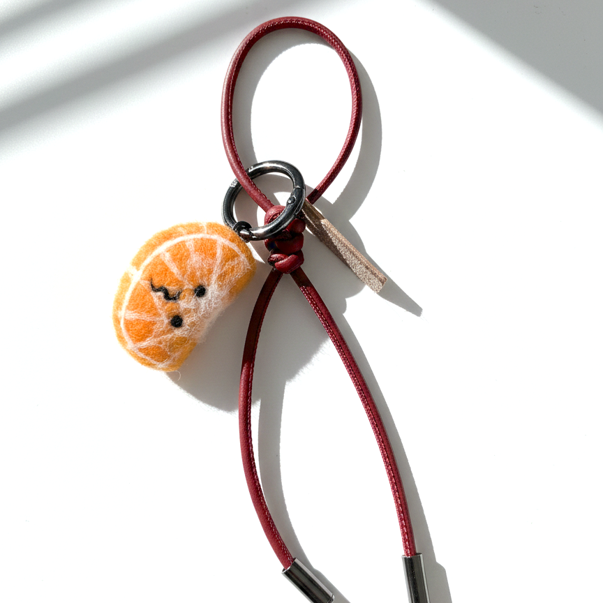 Tangerine Slice Wool Bag & Keychain Charm - Woobbi